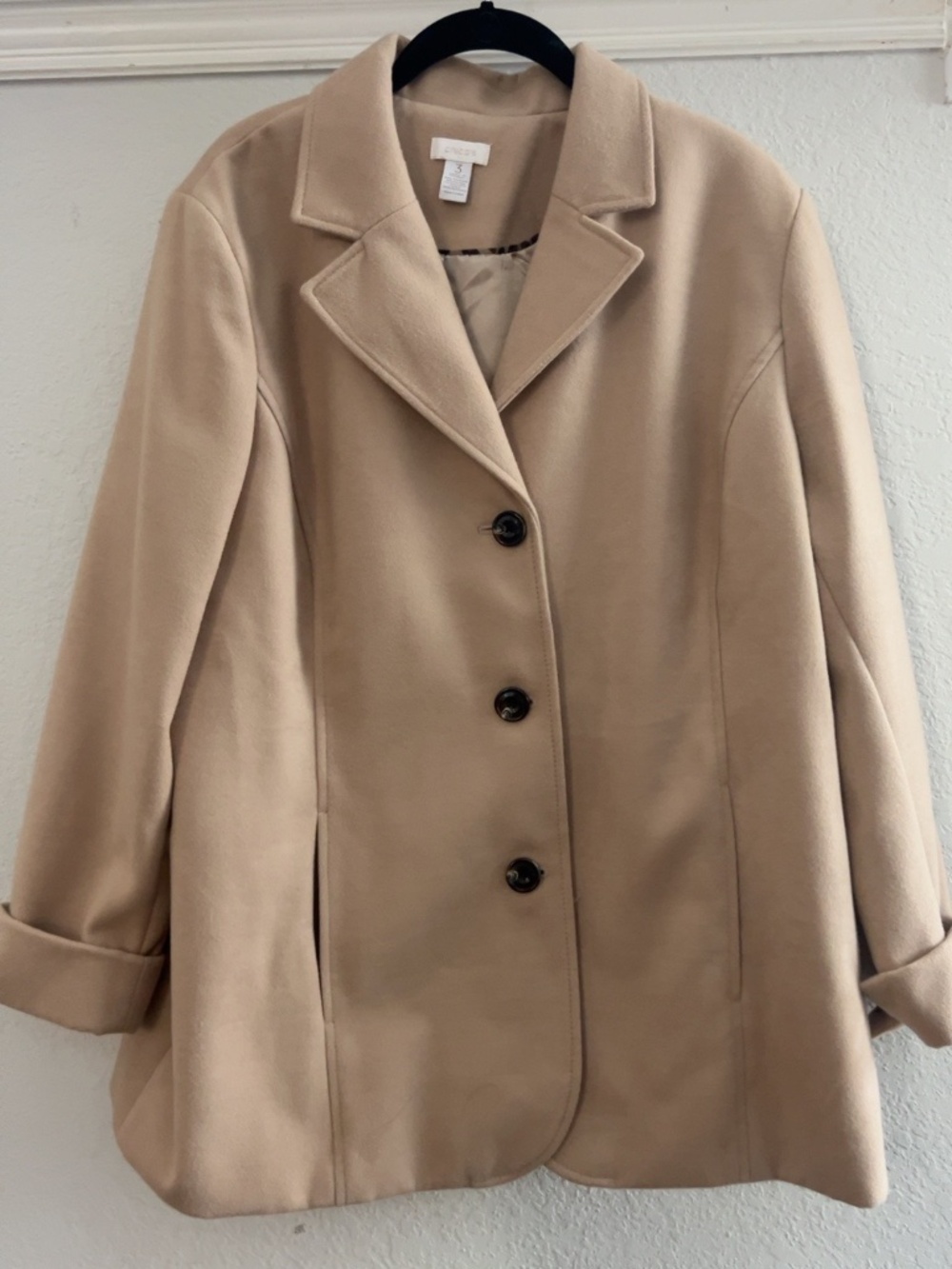 Chico’s Camel Tan Long Blazer Jacket Size 3